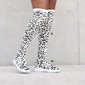 Leopard Print Over-The-Knee Thigh High Sock Sneakers‎ With White Sole
